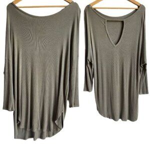 Michael Stars Ribbed Army Green Cutout Back Long Sleeve Tunic One Size